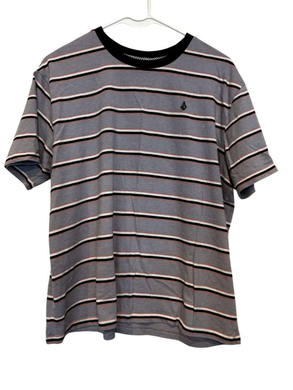 Volcom Purple Striped Crew Neck Tee with Black Trim